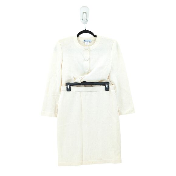 Linda Iki Women S Suit Set White Knit Blazer Skirt Hawaiian Buttons VTG FLAW - Picture 10 of 13